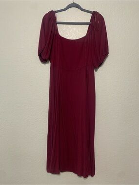 Old Navy Burgundy Puff-Sleeve Midi Dress